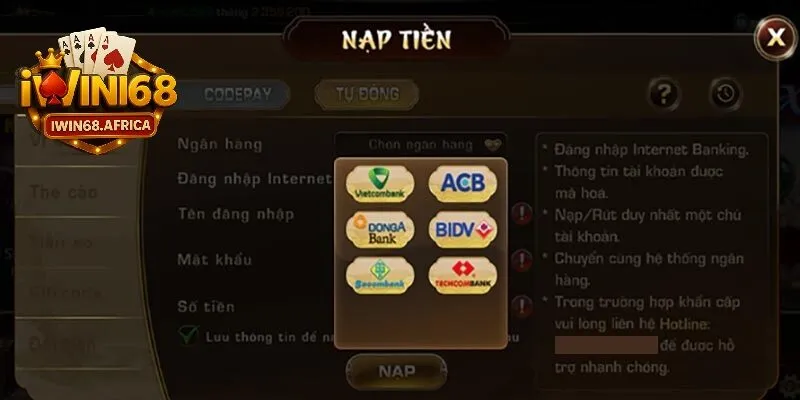 Những điều cần lưu ý khi nạp tiền iWin68